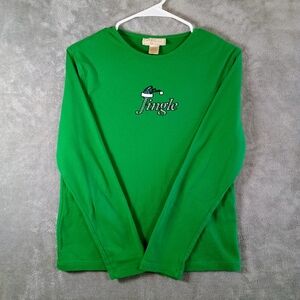 M&C Sportswear Green Long Sleeve Festive  Top with JINGLE embroidery